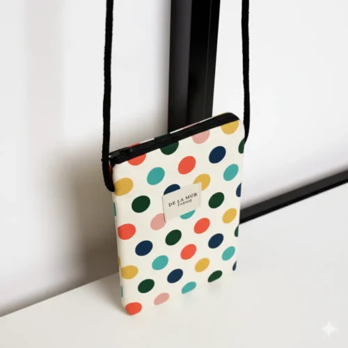 Bolsa de tela estilo tote bag azul con lunares azul marino