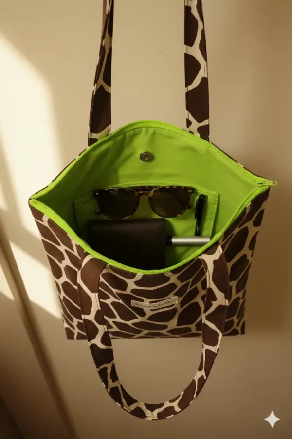 Bolsa de tela estilo tote bag con estampado de jirafa