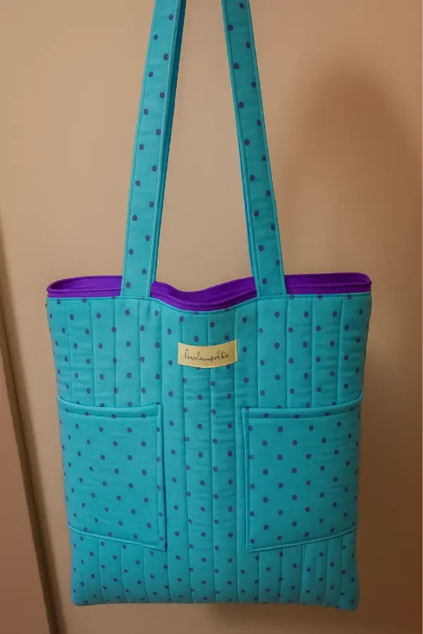 Bolsa lunares azul (1) Bolsa de tela estilo tote bag azul con lunares azul marino