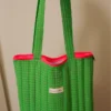 Bolsa de tela tote bag vichy verde y rosa
