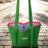 Bolsa de tela tote bag vichy verde y rosa