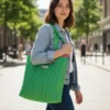 Bolsa de tela tote bag vichy verde y rosa