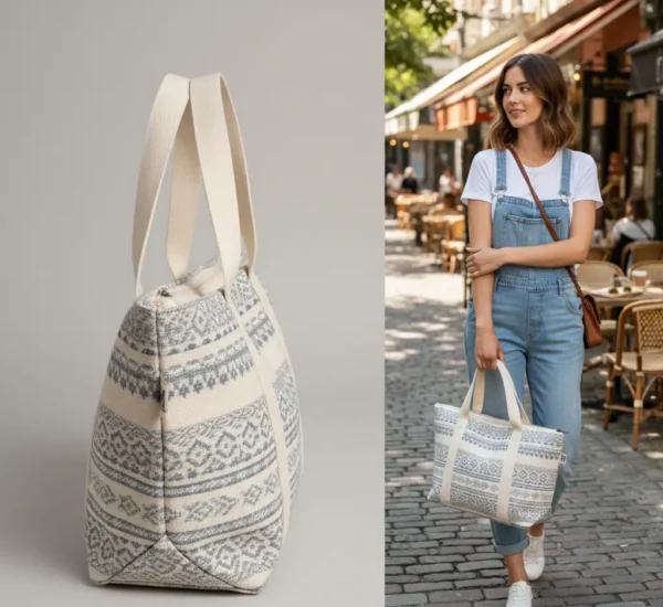 Bolso etnico (2) Bolso estilo tote de algodón con estampado étnico