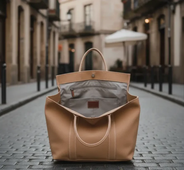 Bolso estilo tote de hombro elegante en color beige clásico