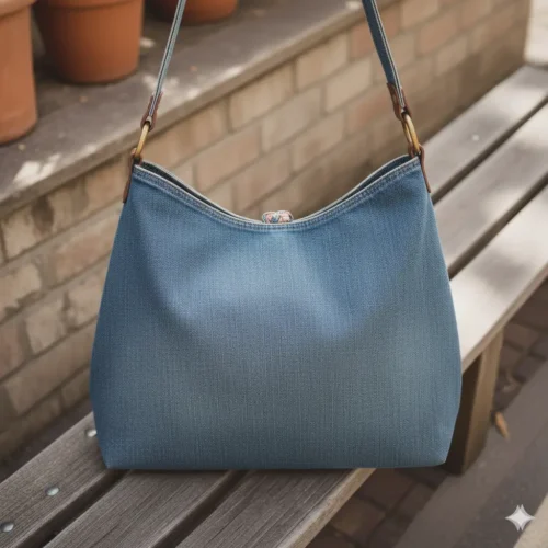 Bolso boho de tela vaquera (denim) estilo casual con bolsillo y detalles de desgaste. Ideal para el día a día. Cómodo, suave y con gran capacidad.