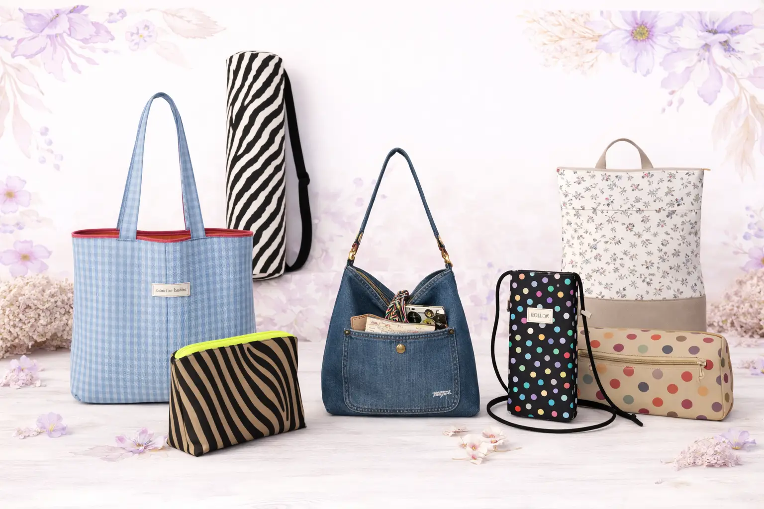 Mochila casual de cuadros vichy negro y beige con cremallera verde